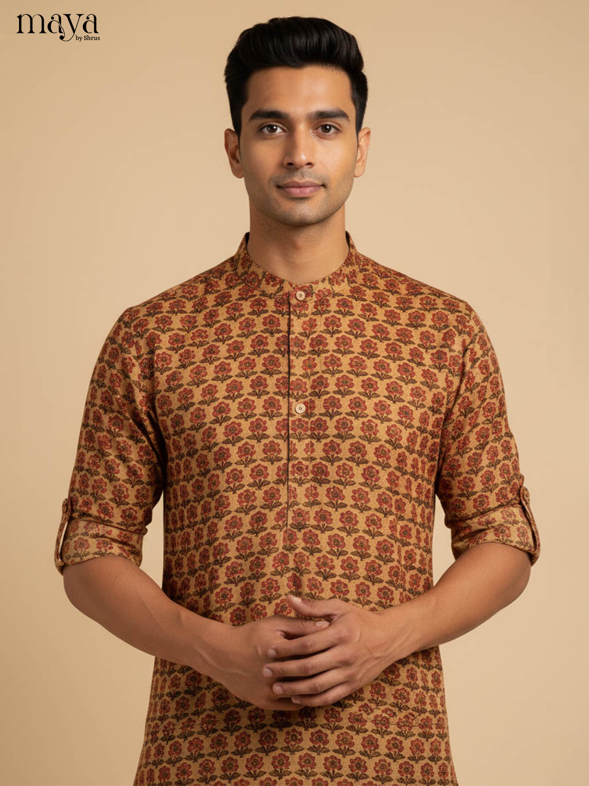 Mustard-Readymade Mens Kurta