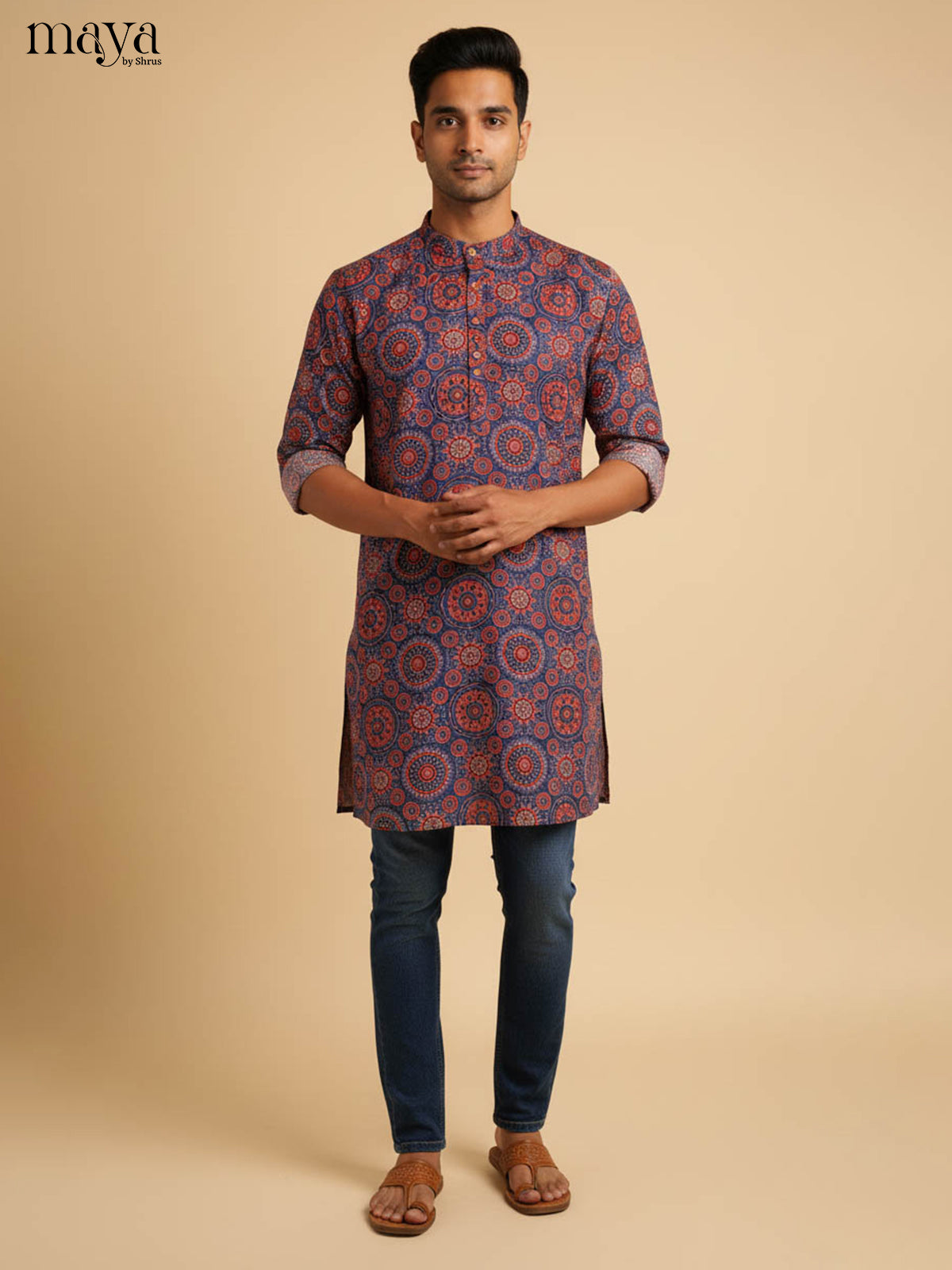 Blue-Readymade Mens Kurta