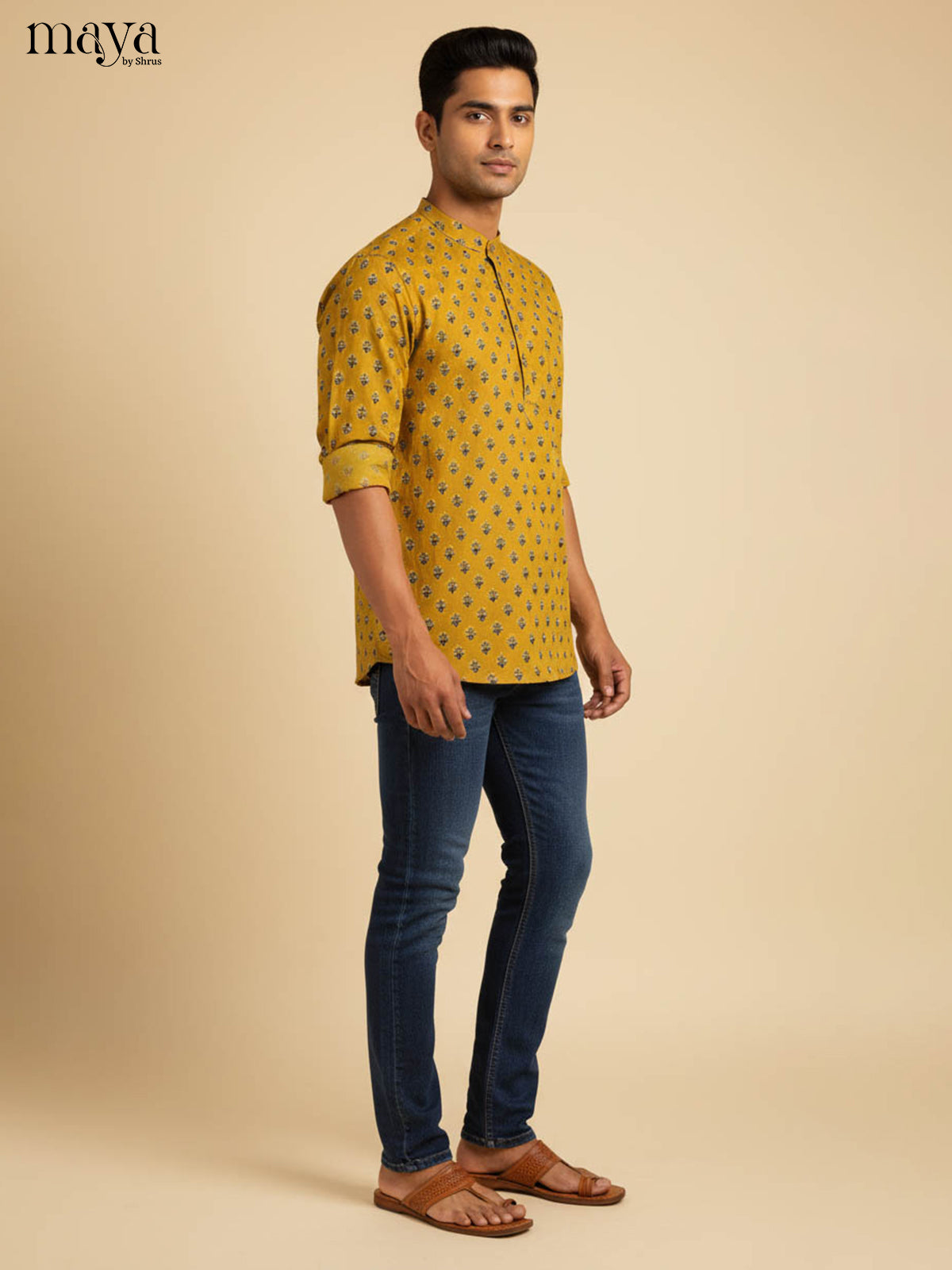 Mustard-Readymade Mens Kurta
