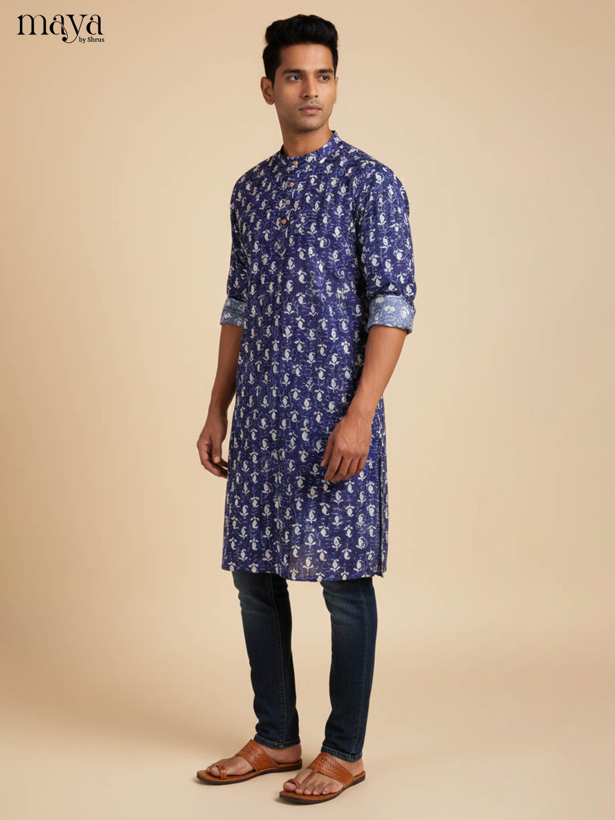 Blue-Readymade Mens Kurta