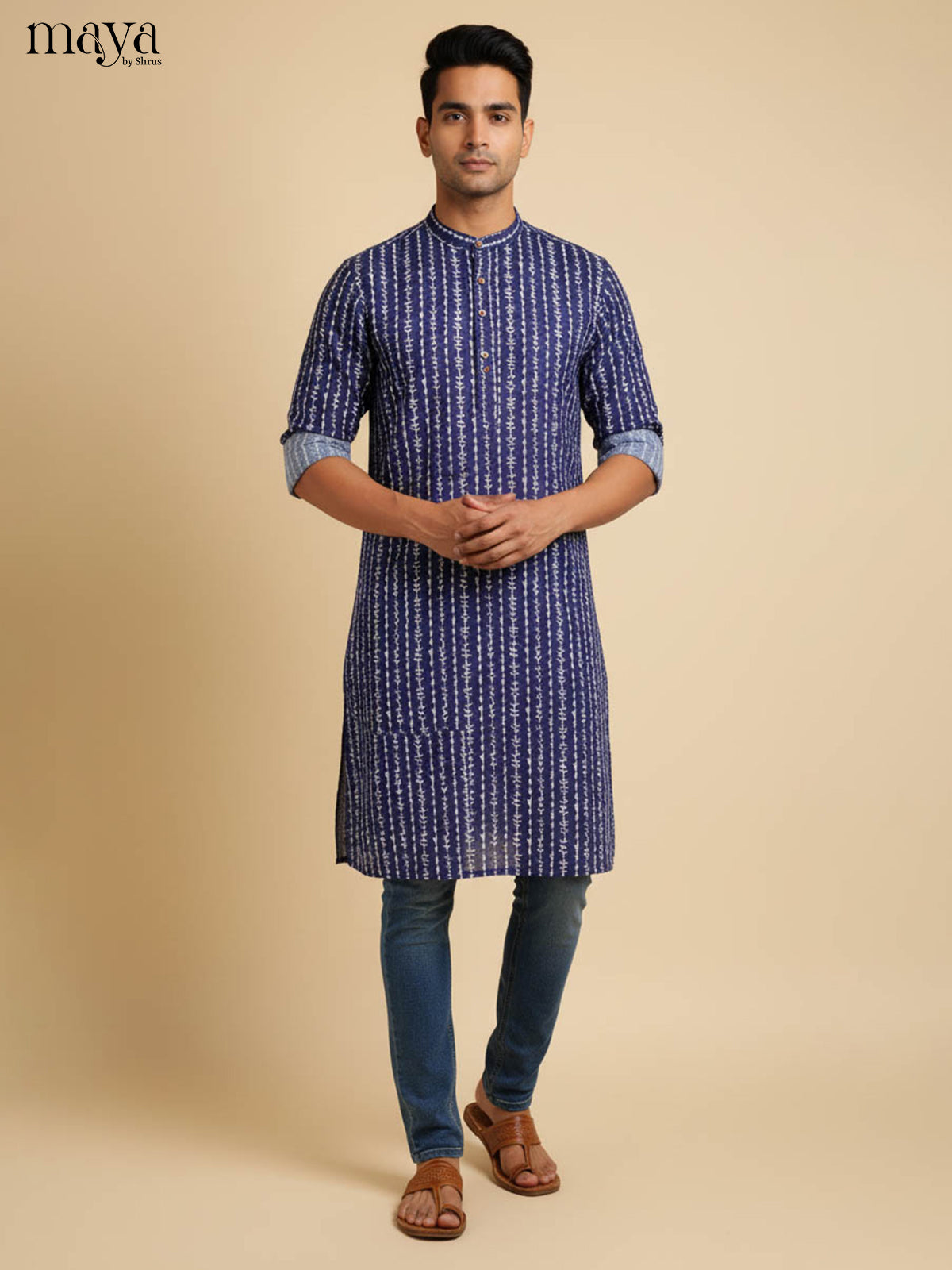 Blue-Readymade Mens Kurta