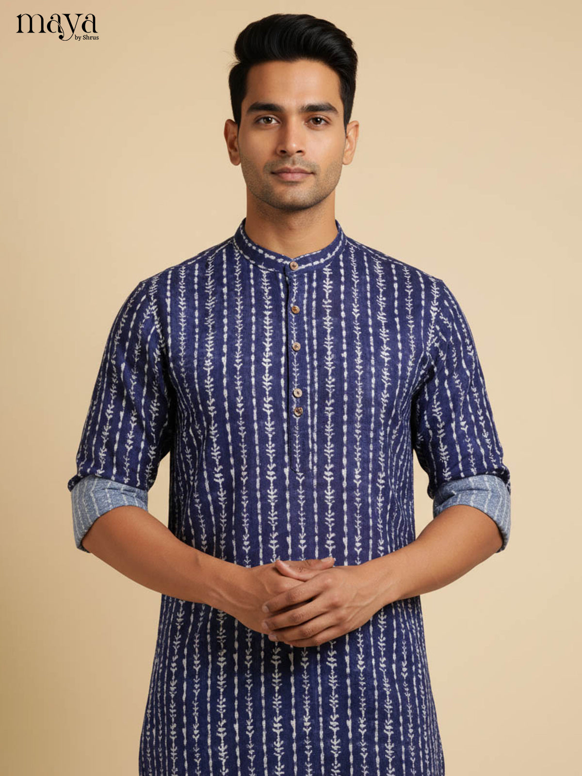 Blue-Readymade Mens Kurta