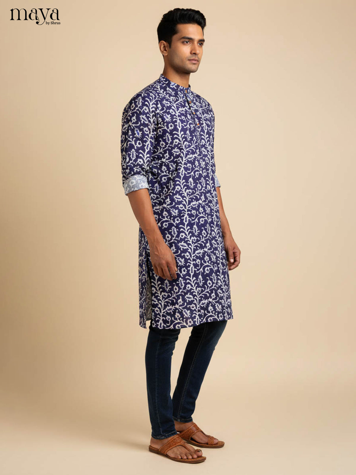 Blue-Readymade Mens Kurta