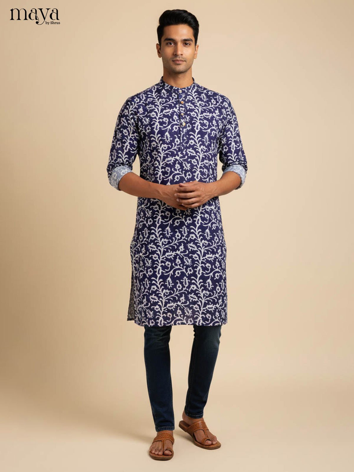 Blue-Readymade Mens Kurta