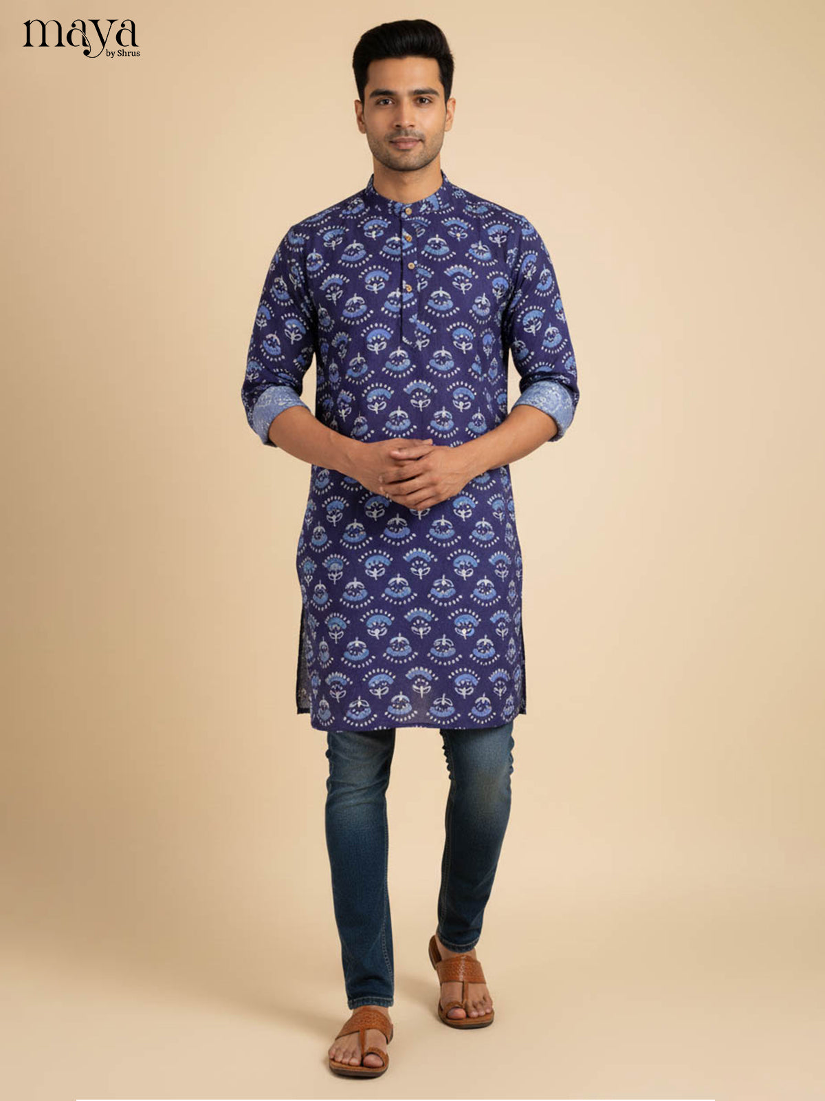 Blue-Readymade Mens Kurta
