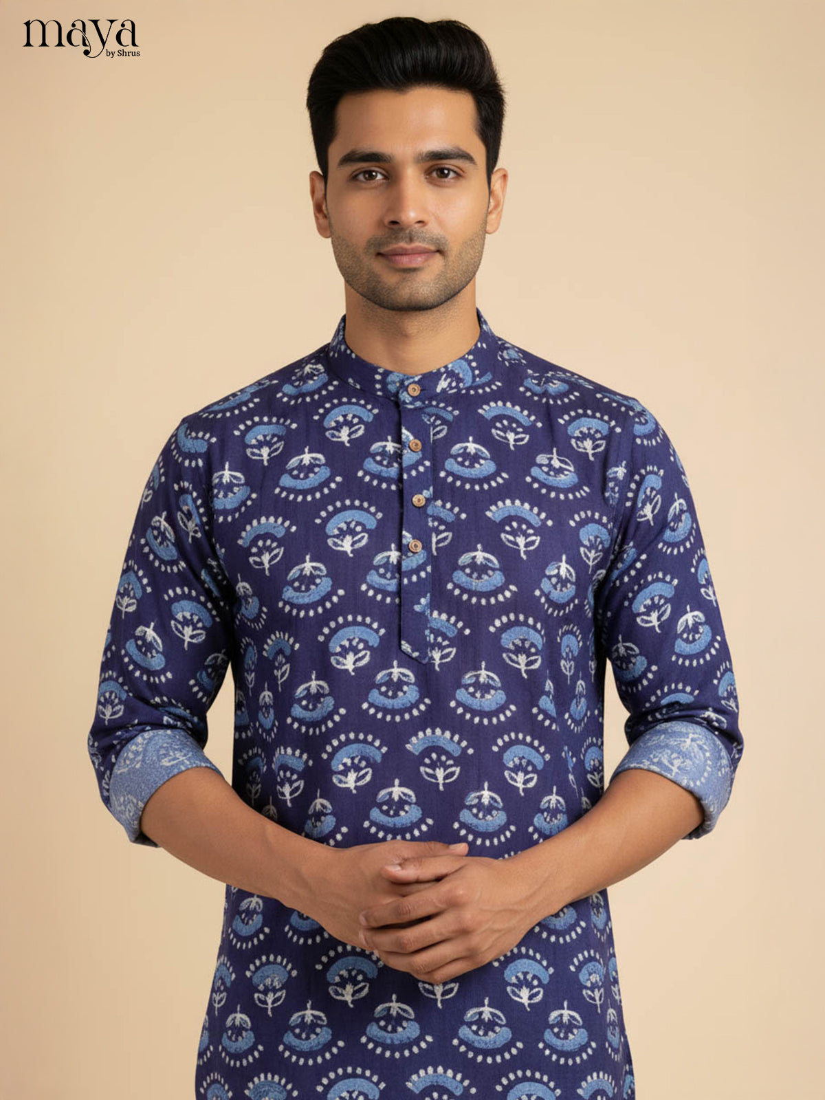 Blue-Readymade Mens Kurta