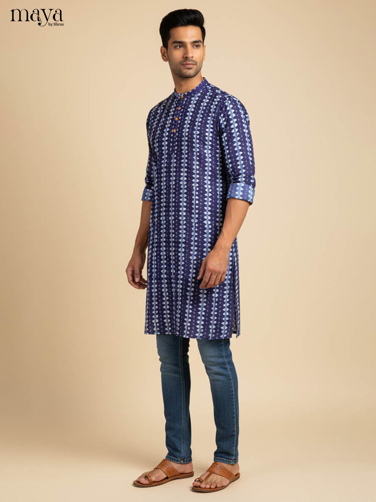 Blue-Readymade Mens Kurta