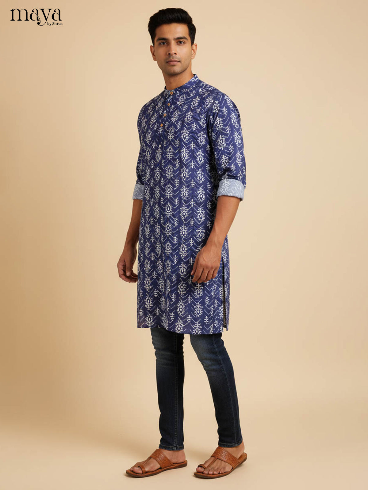 Blue-Readymade Mens Kurta