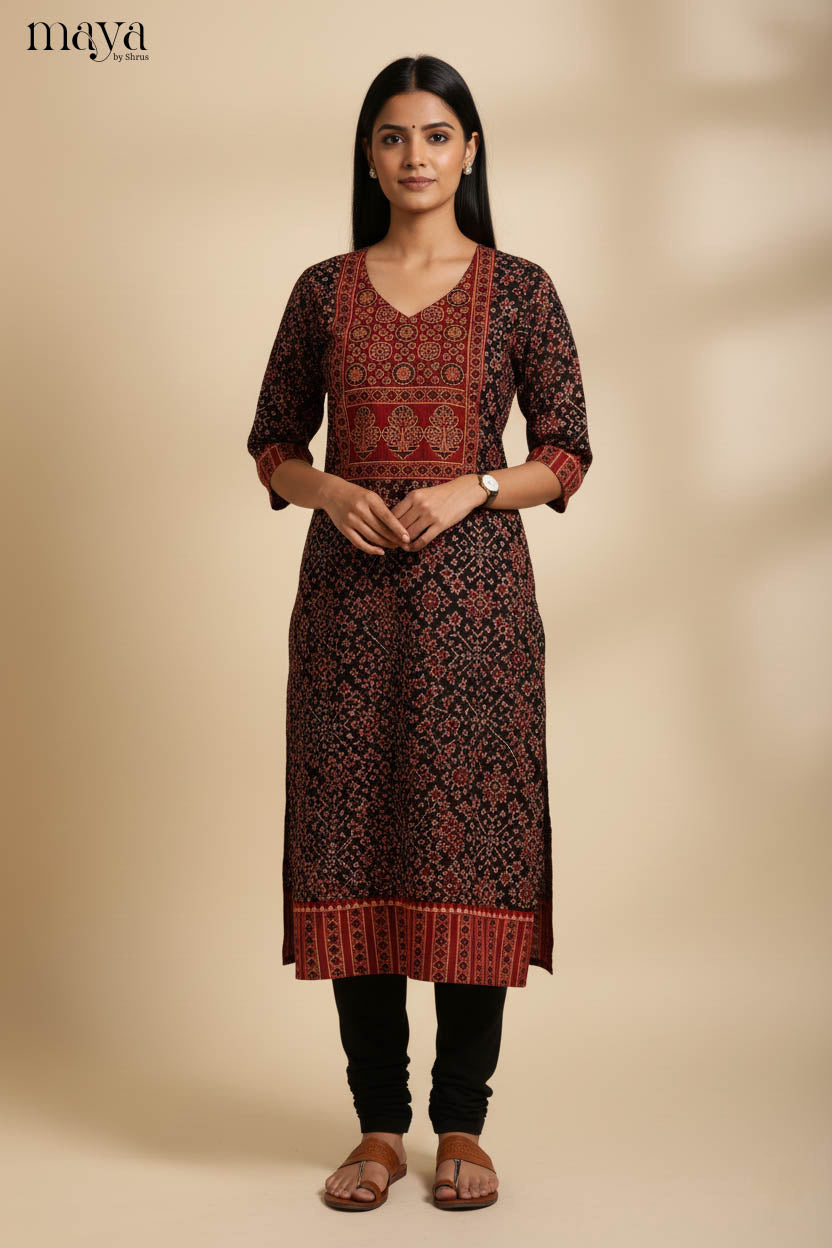 Black & Red -Ajrakh Printed Readymade Kurti