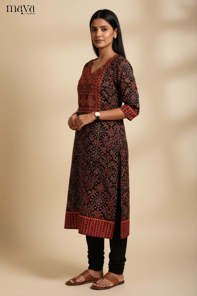 Black & Red -Ajrakh Printed Readymade Kurti