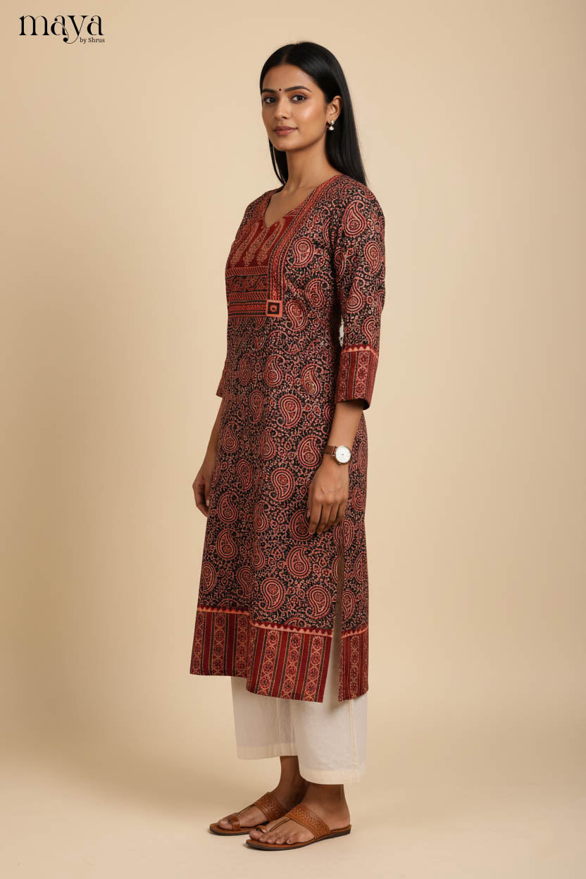 Black & Red-Ajrakh printed Readymade Kurti