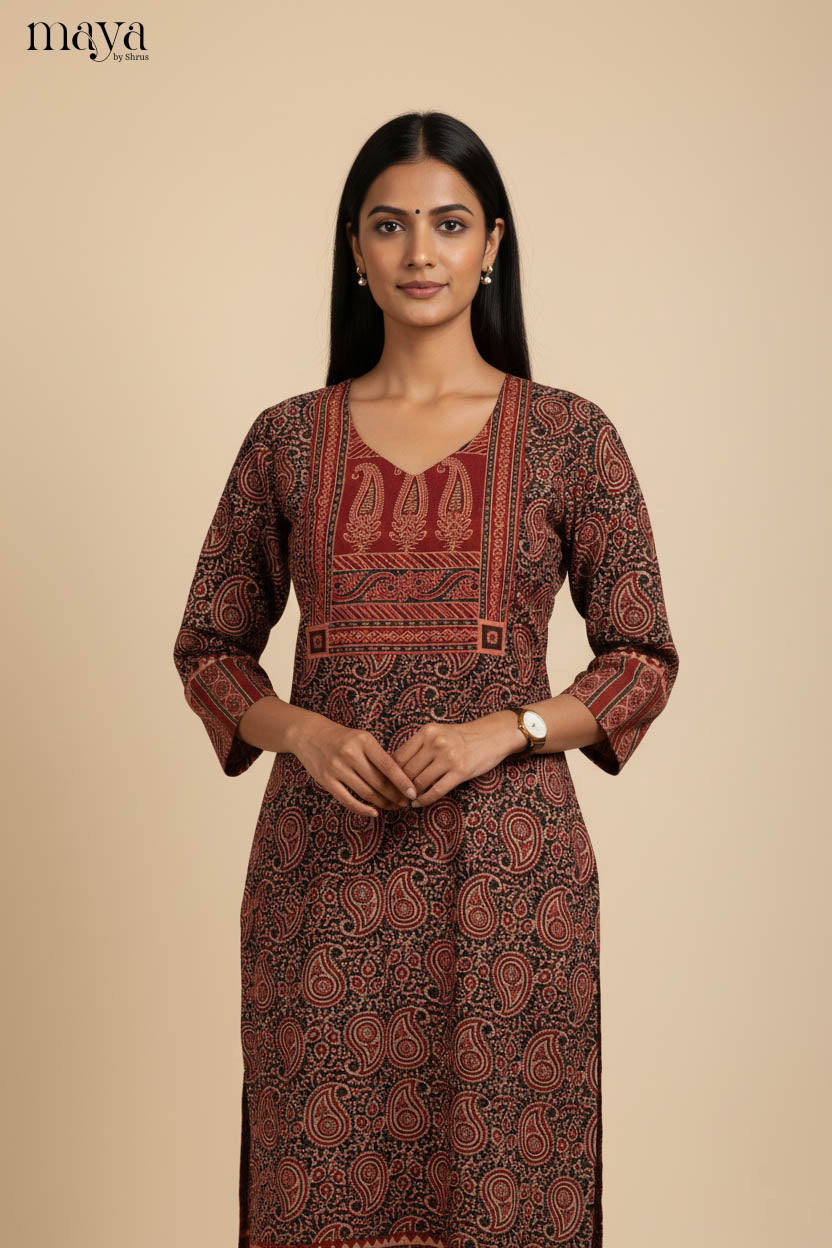 Black & Red-Ajrakh printed Readymade Kurti
