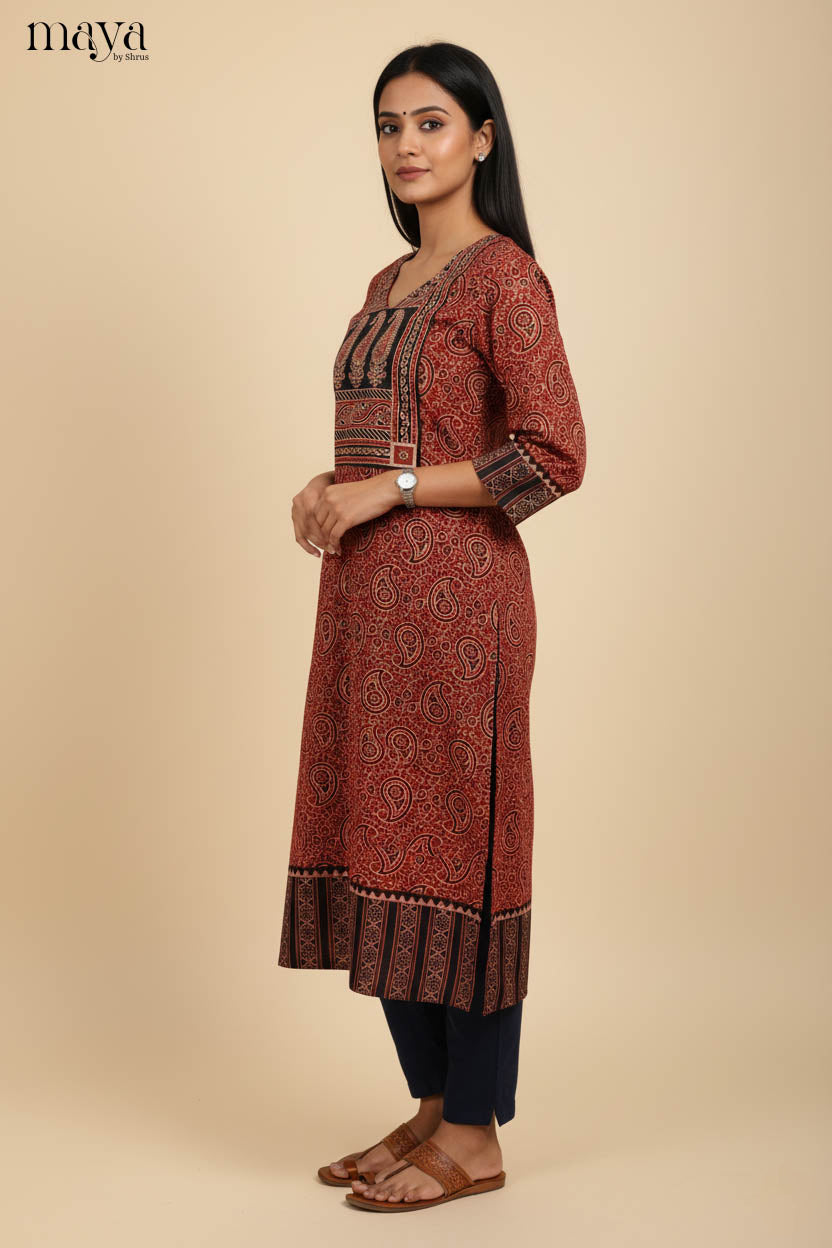 Red & Black- Ajrakh printed Readymade Kurti