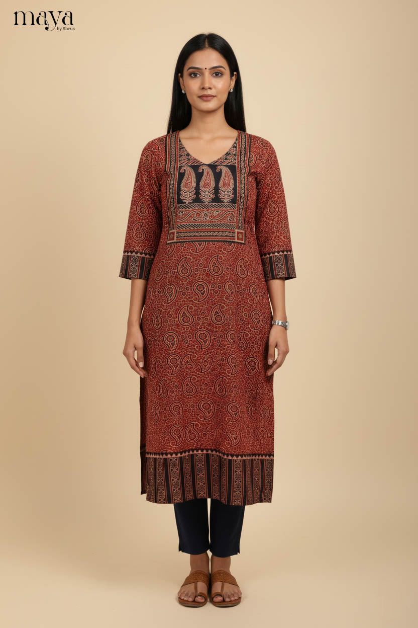 Red & Black- Ajrakh printed Readymade Kurti