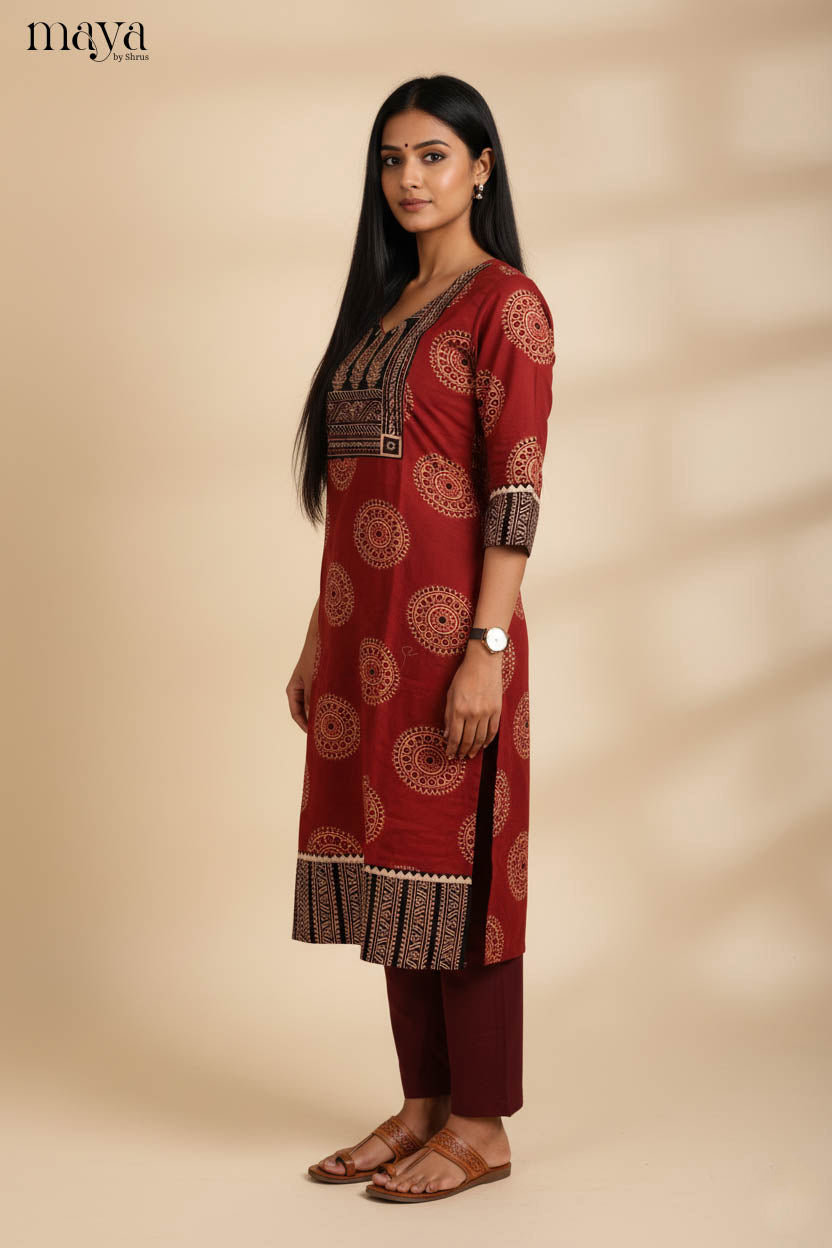 Red & Black Ajrakh Printed Readymade Kurti