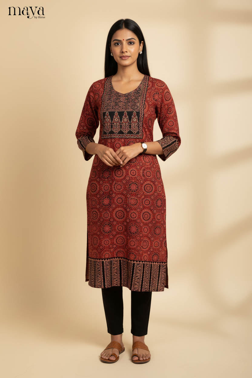 Red & Black Ajrakh printed Readymade Kurti