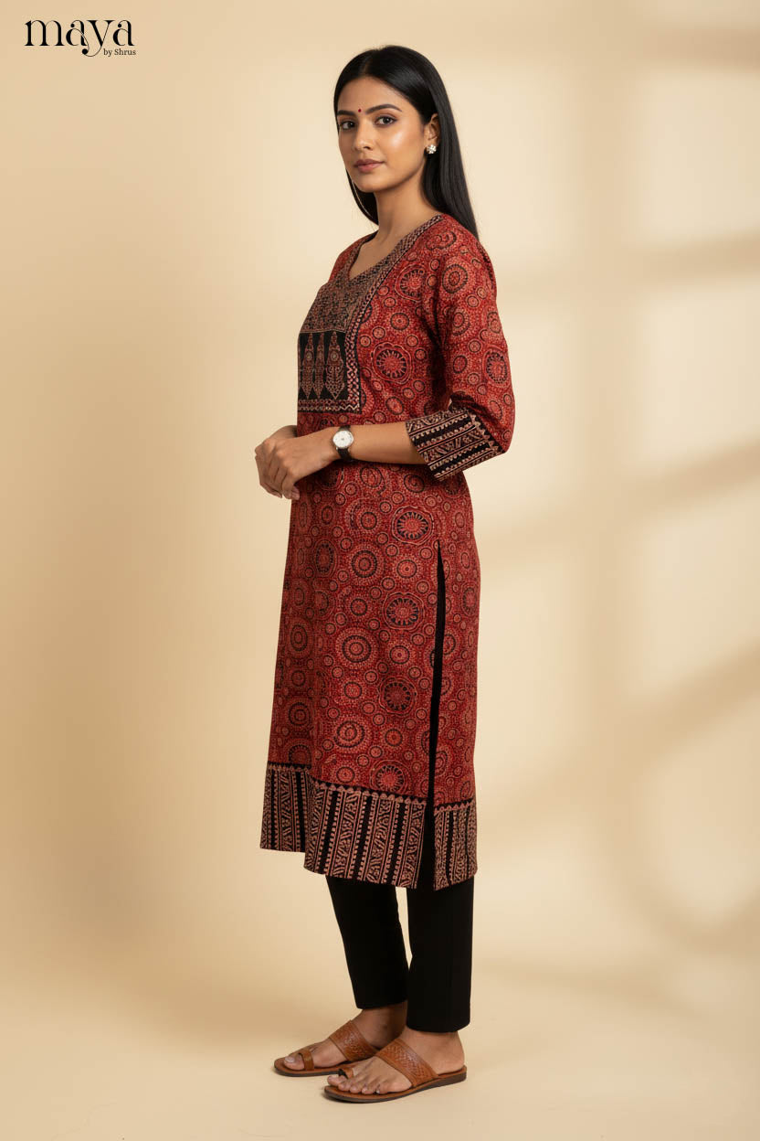 Red & Black Ajrakh printed Readymade Kurti