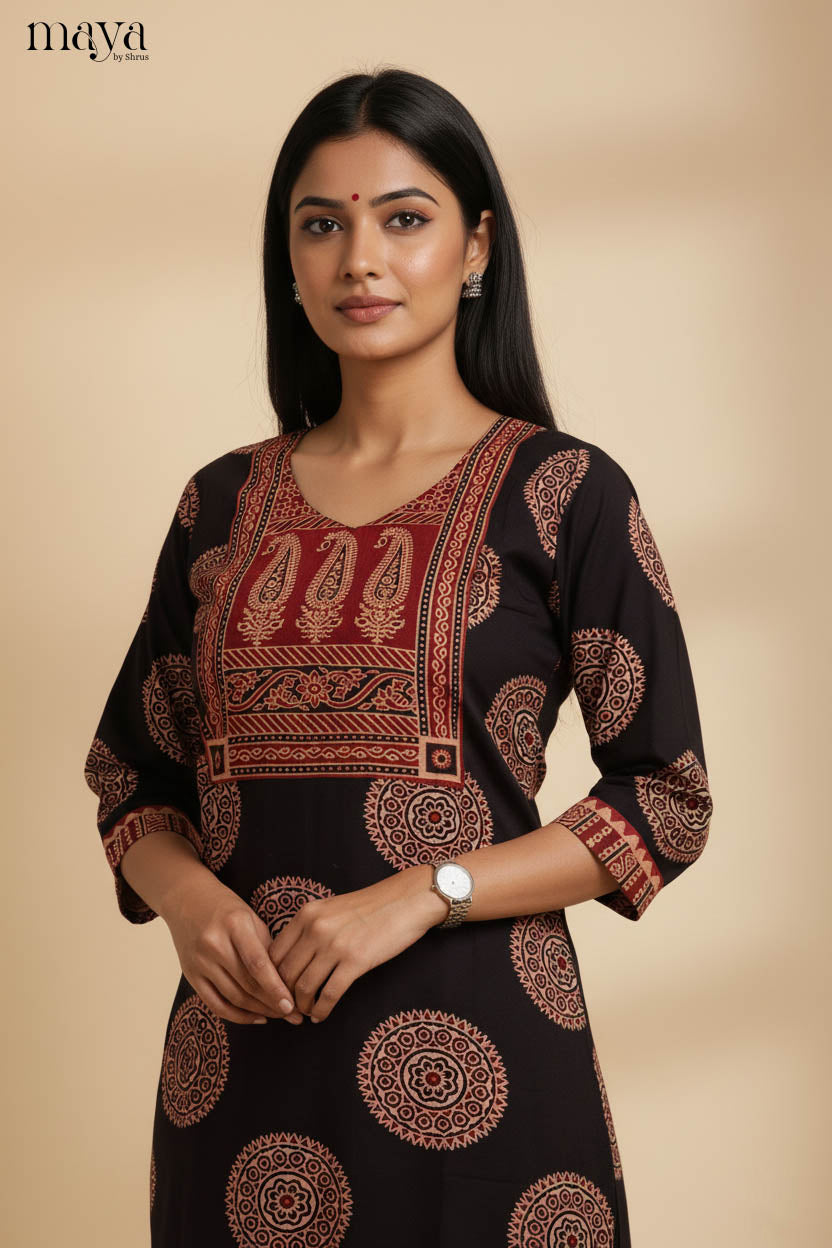 Black & Red Ajrakh printed Readymade Kurti