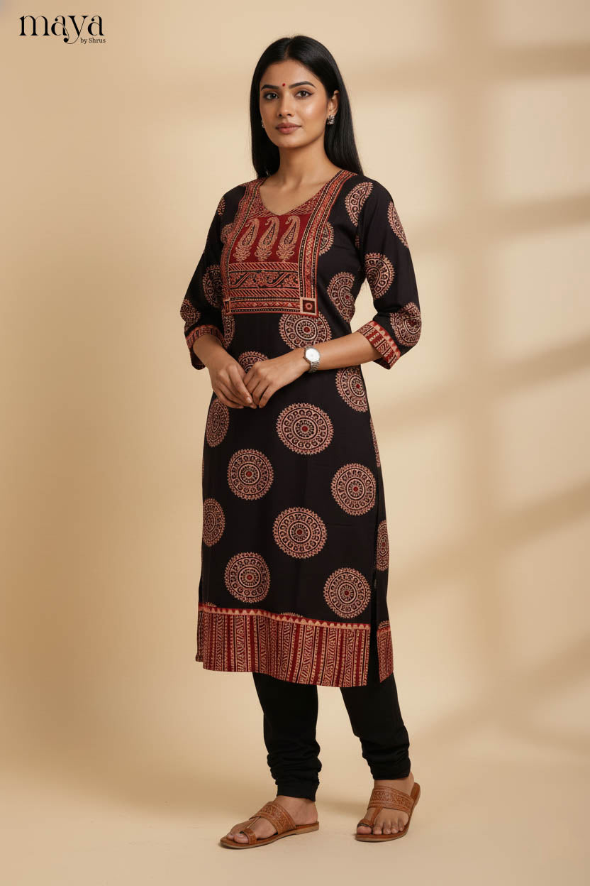 Black & Red Ajrakh printed Readymade Kurti