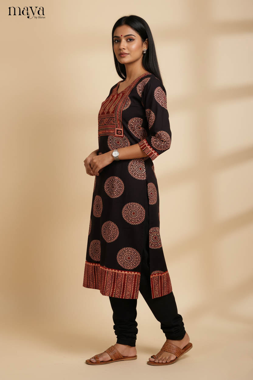 Black & Red Ajrakh printed Readymade Kurti