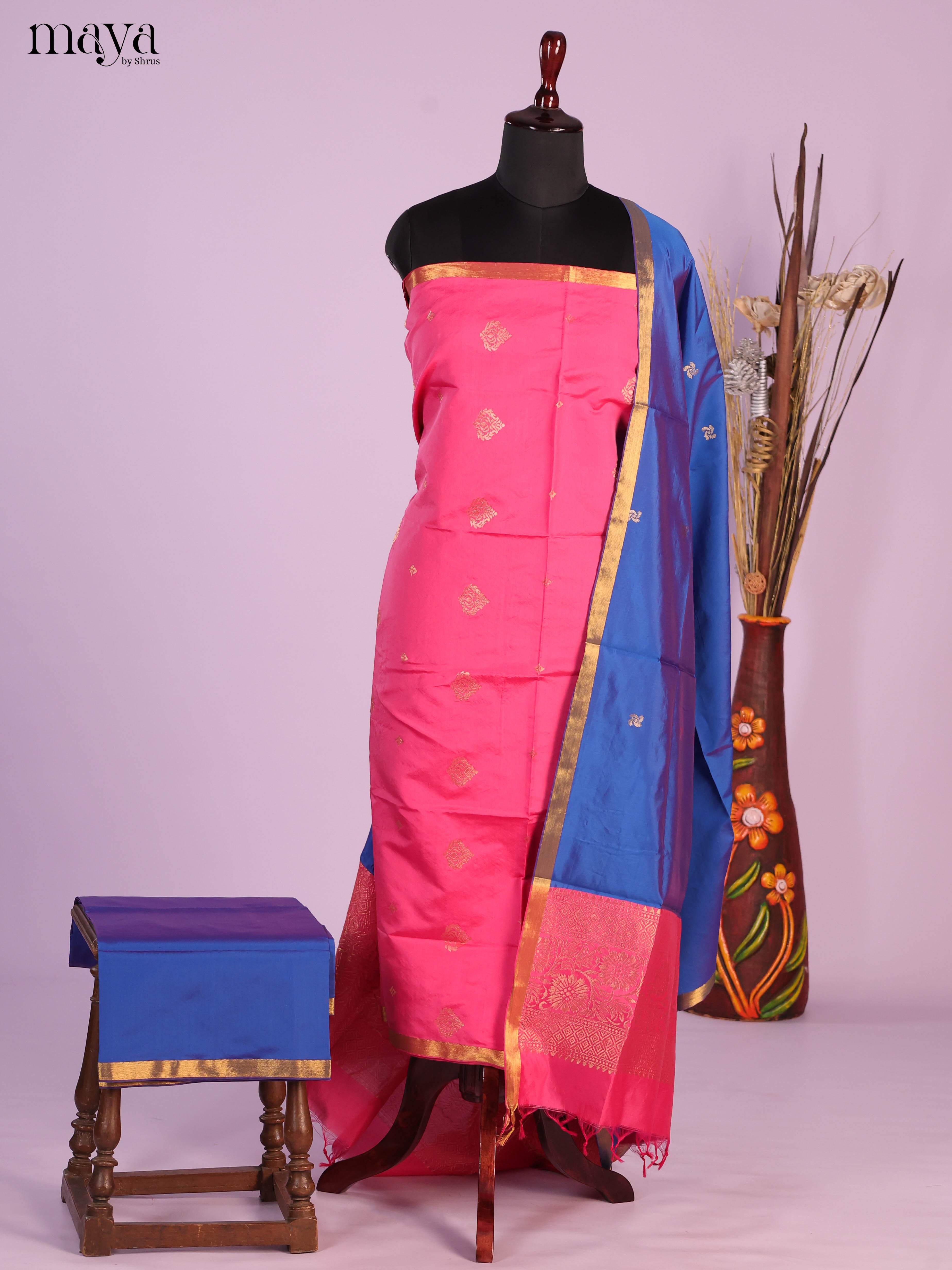 Pink & Blue -semi softsilk salwar Unstitch