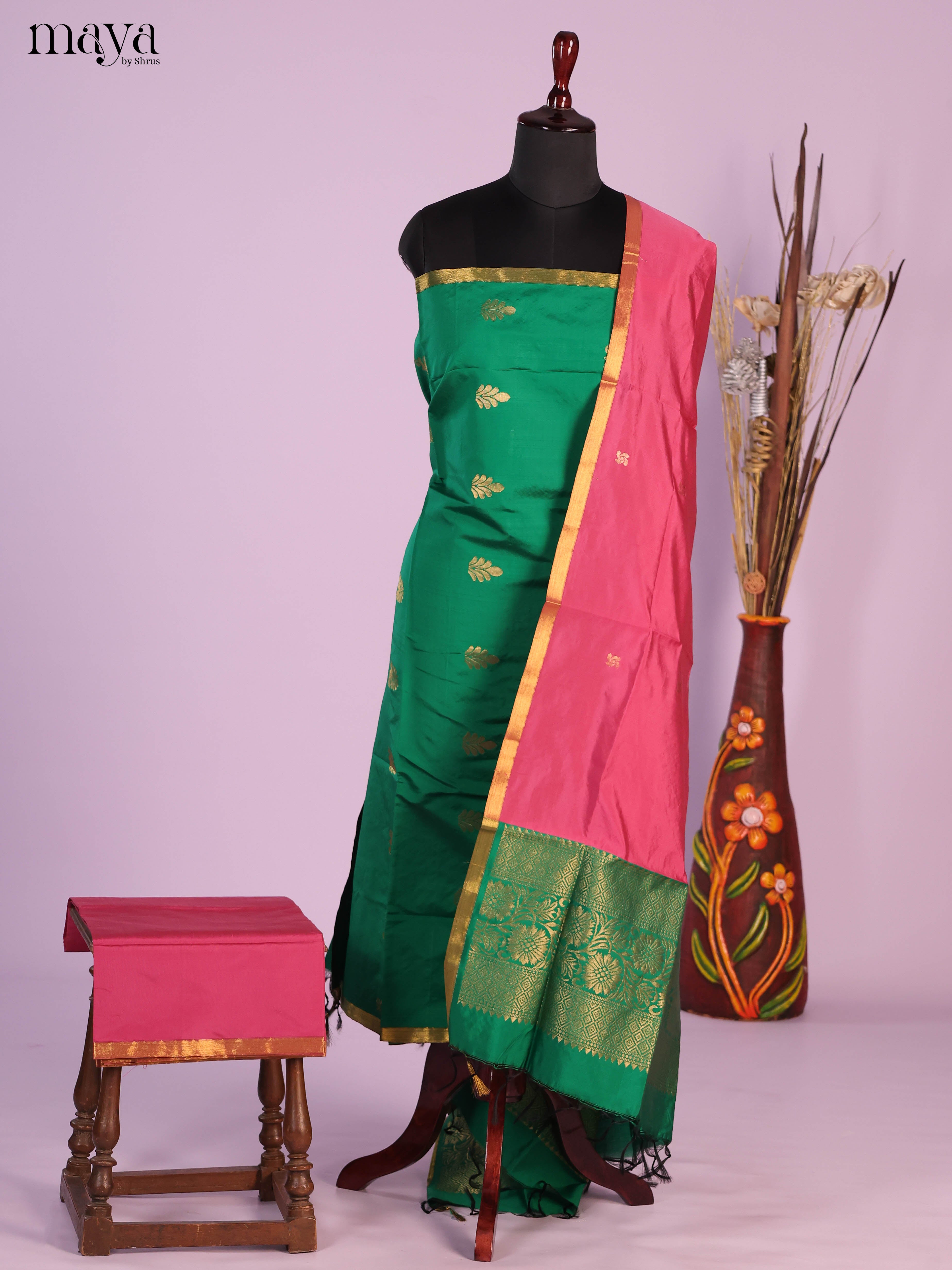 Green & Pink -semi softsilk salwar Unstitch