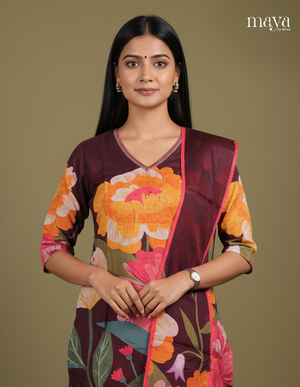 Purple - Floral printed Readymade 3 Piece Salwar