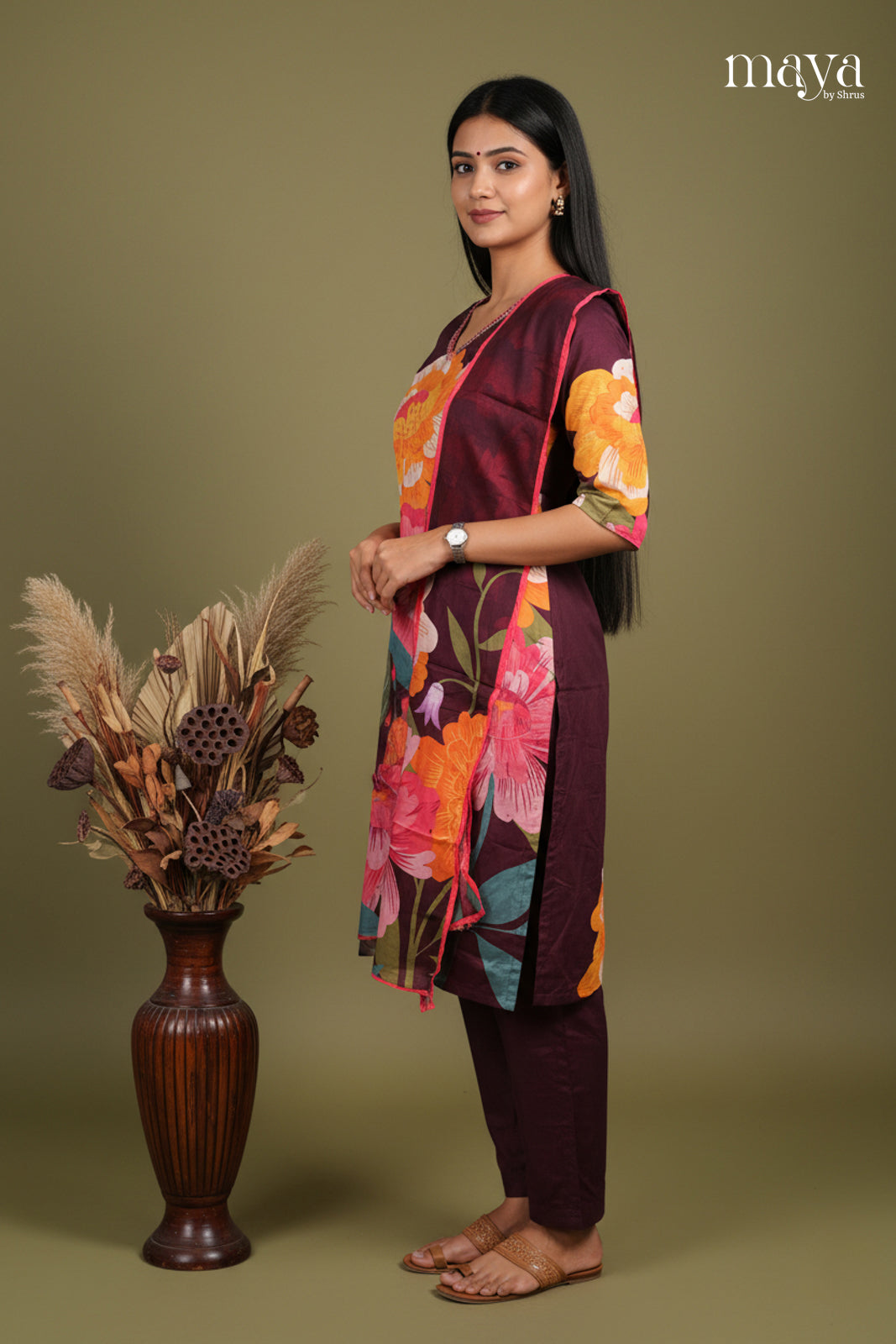 Purple - Floral printed Readymade 3 Piece Salwar