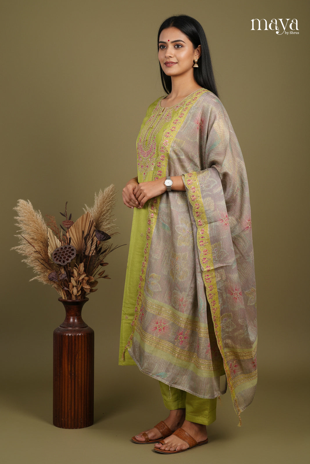 Green & Grey -Party wear Readymade 3 Piece Salwar