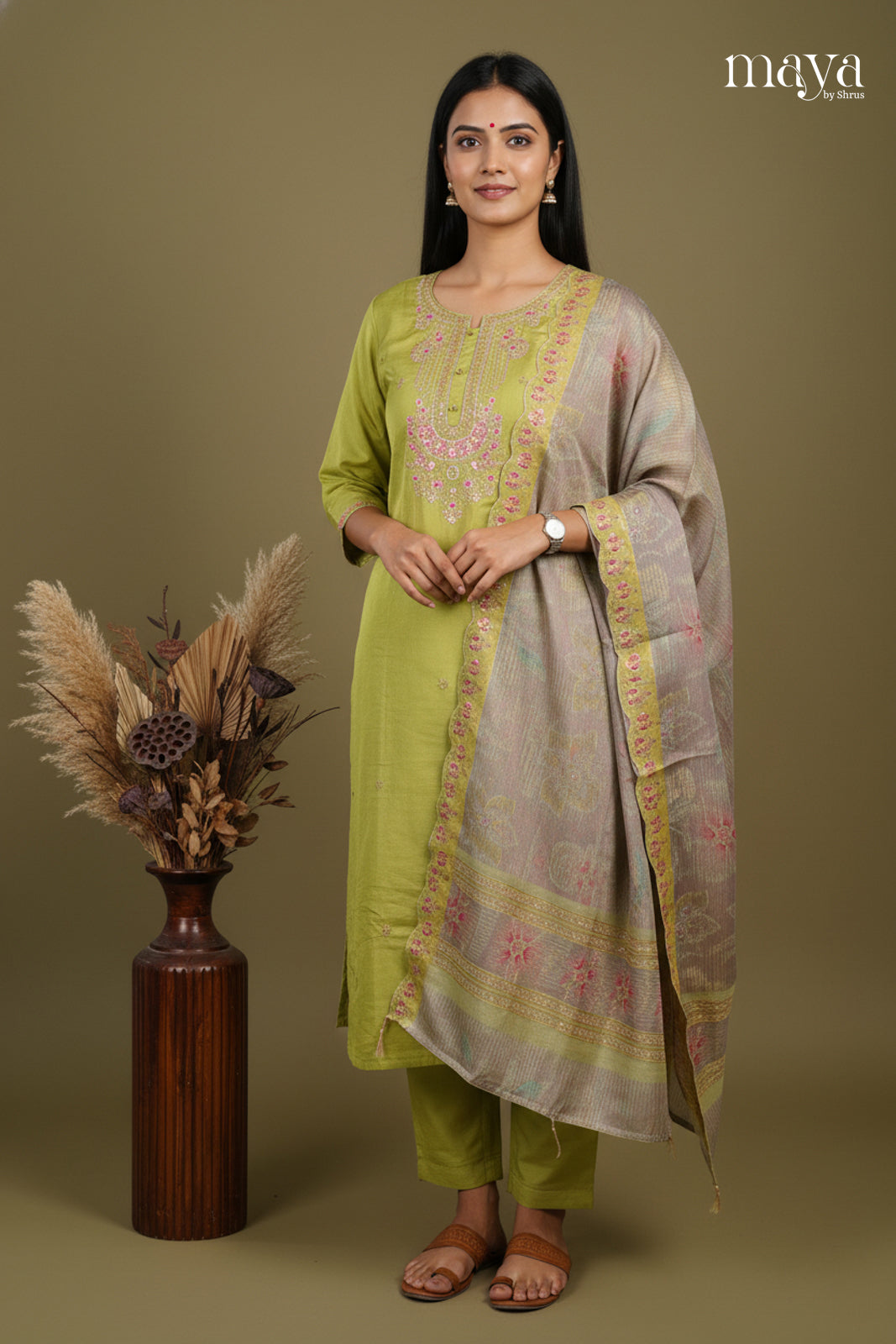 Green & Grey -Party wear Readymade 3 Piece Salwar