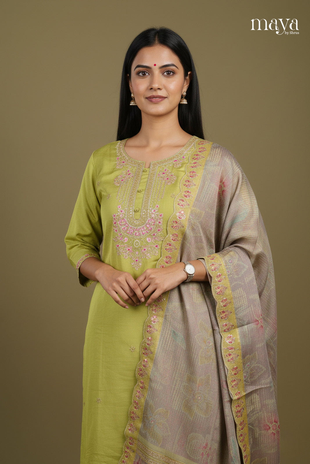 Green & Grey -Party wear Readymade 3 Piece Salwar
