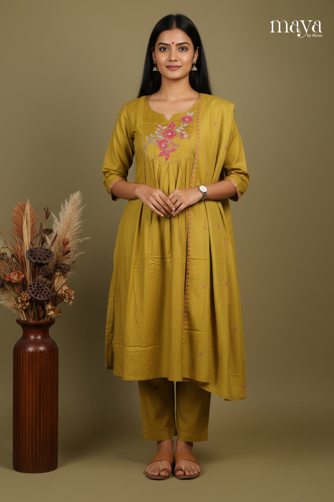 Mehandi Green -Party wear Readymade 3 Piece Salwar Suit