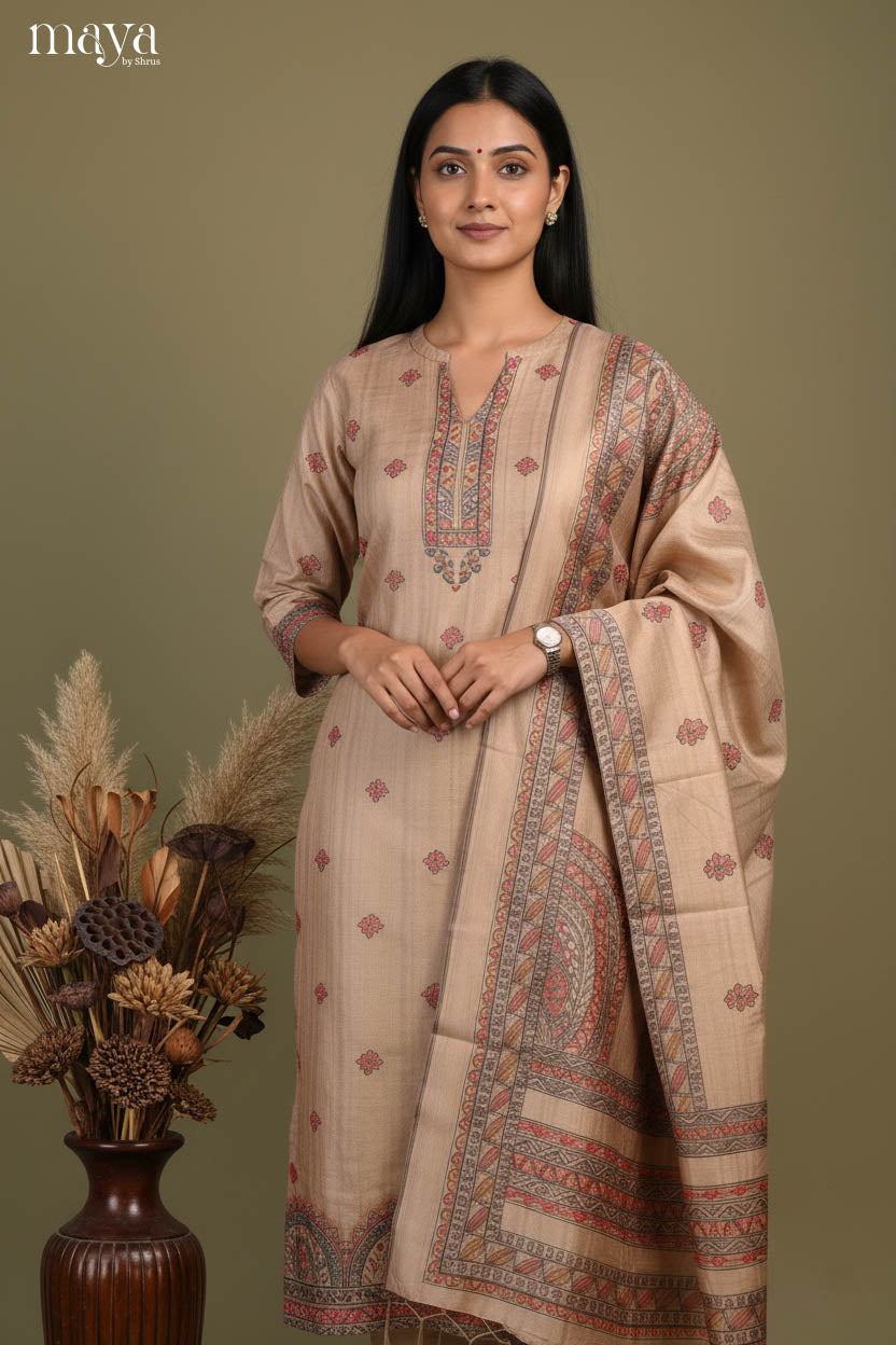 Dusty Brown- Madhubani printed Readymade 3 Piece salwar