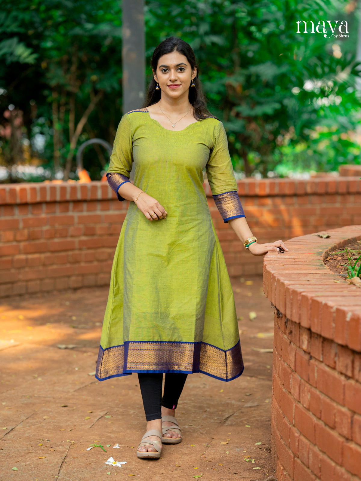 Parrot Green & Blue -Chettinad Cotton Readymade Kurti