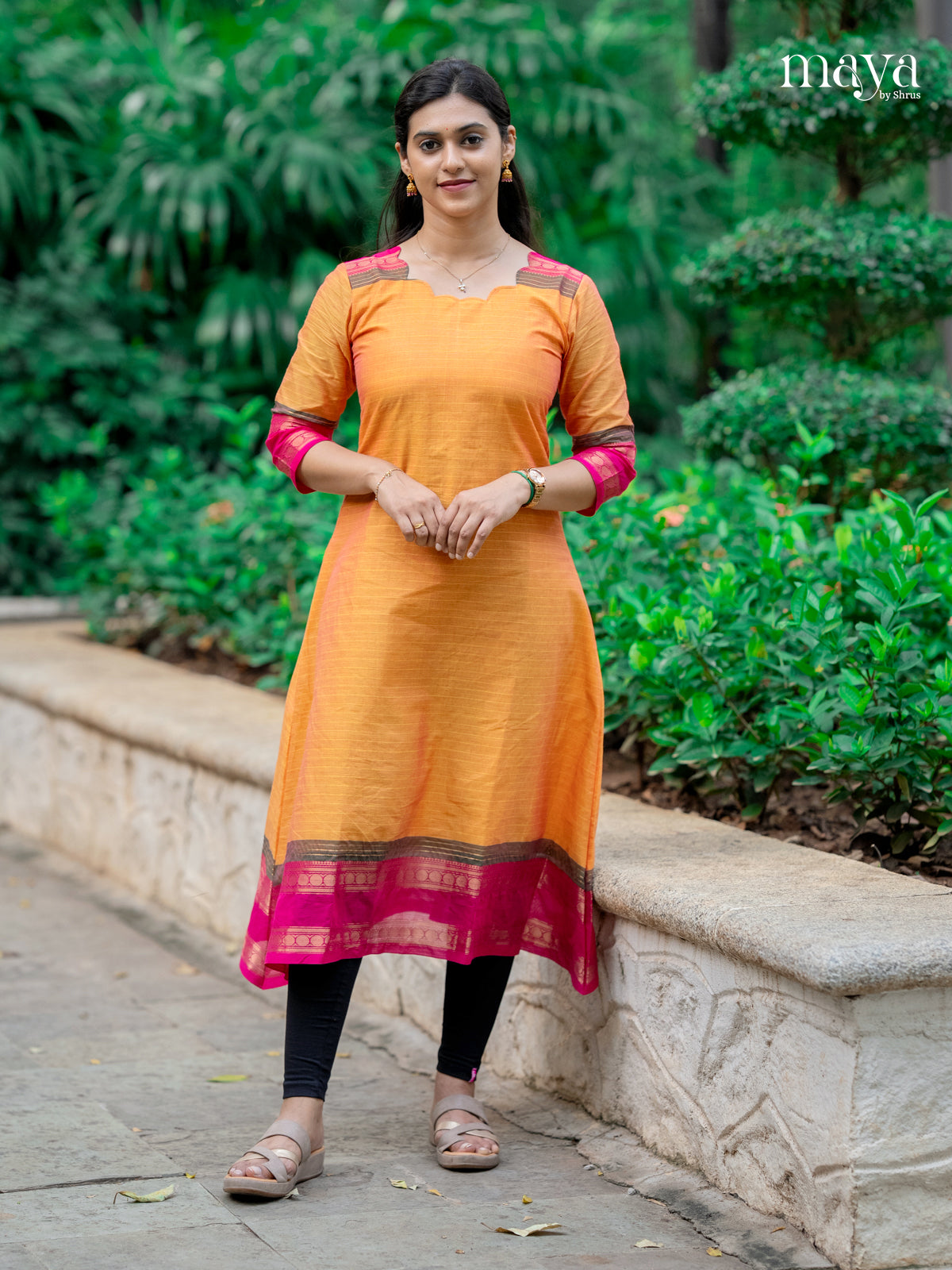 Orange & Pink - Chettinad Cotton Readymade Kurti