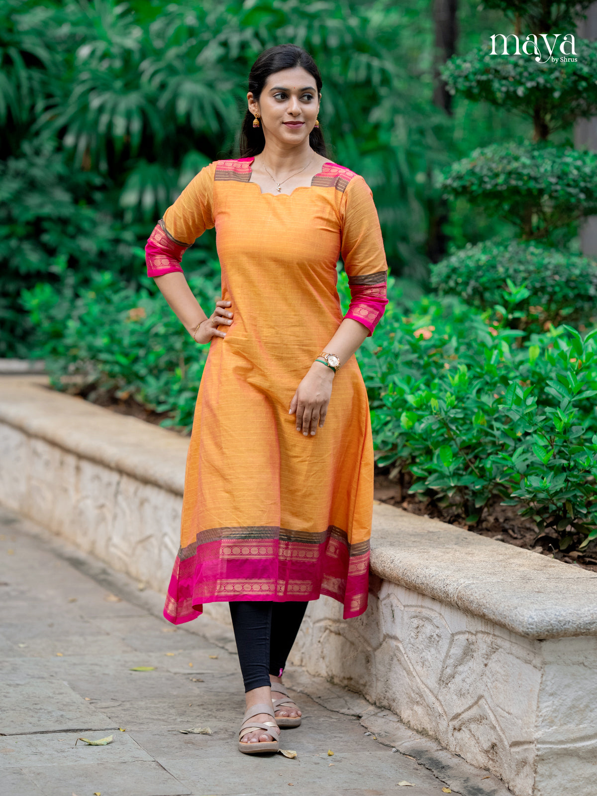 Orange & Pink - Chettinad Cotton Readymade Kurti