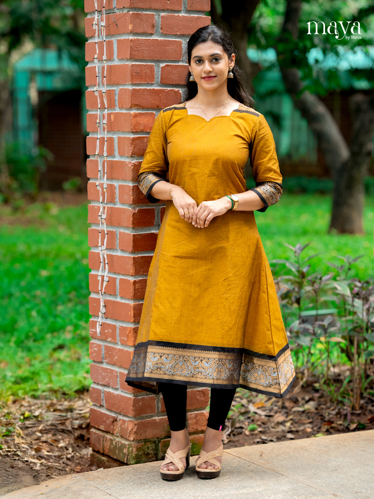Mustard & Black-Readymade Kurti