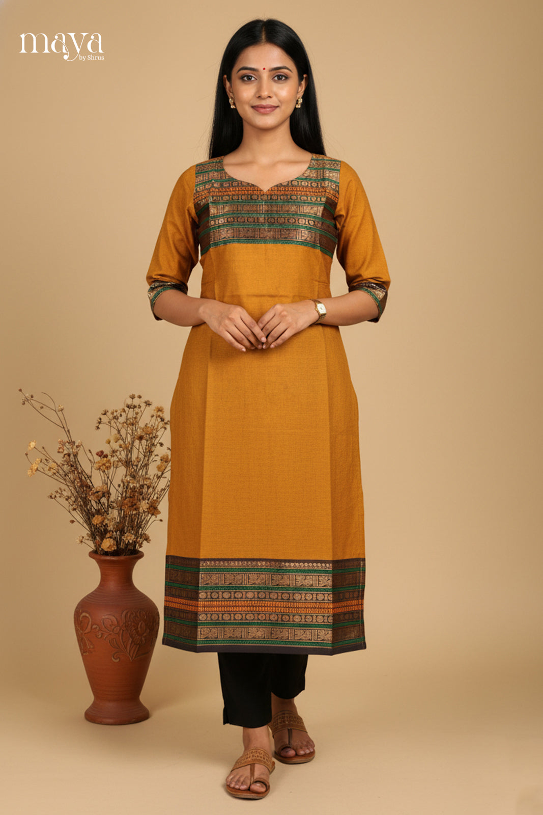 Mustard & Green- Chettinad Cotton Readymade Kurti