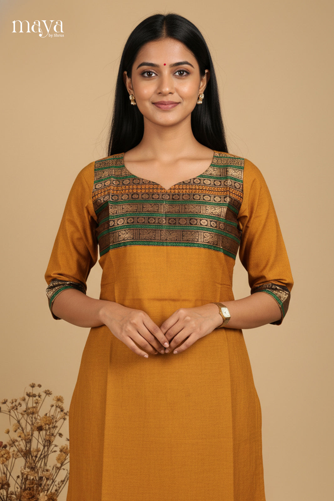 Mustard & Green- Chettinad Cotton Readymade Kurti