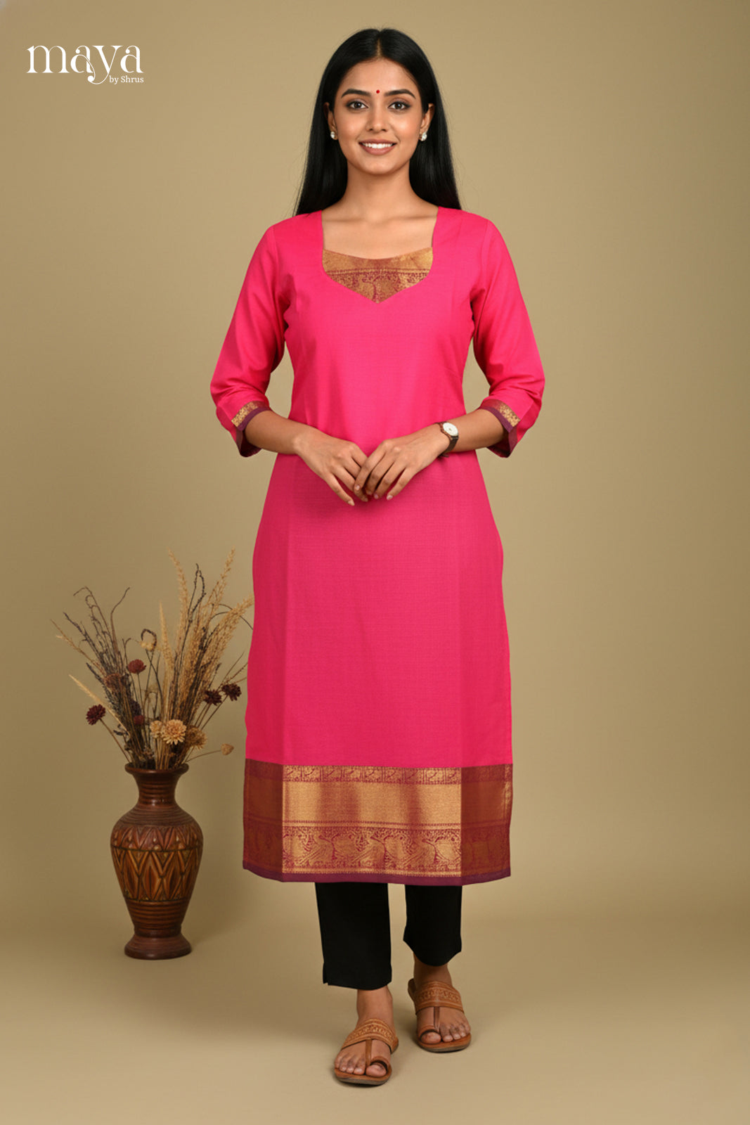 Pink & Purple - Chettinad Cotton Readymade Kurti