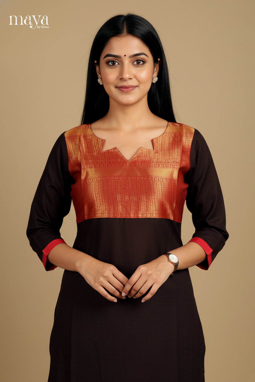 Black & Red-Chettinad Cotton Readymade Kurti