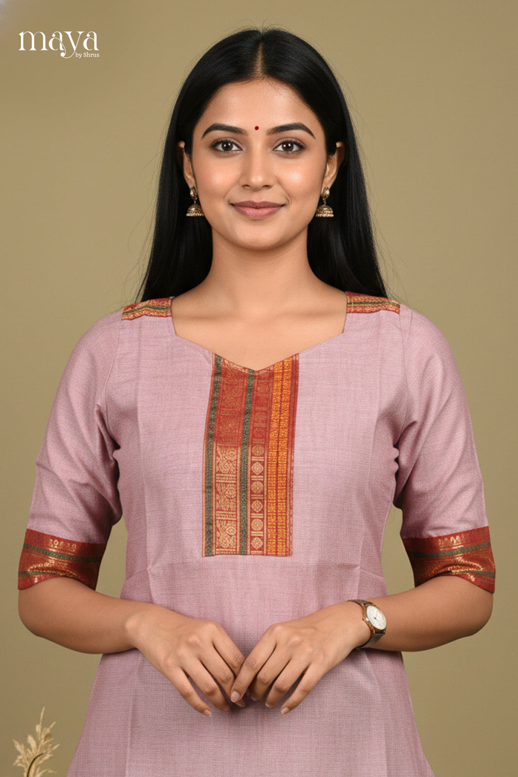 Grey & Orange- Chettinad Cotton Readymade Kurti