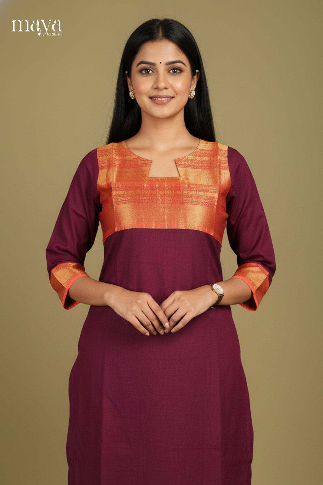 Deep Purple & Orange -Chettinad Cotton Readymade Kurti