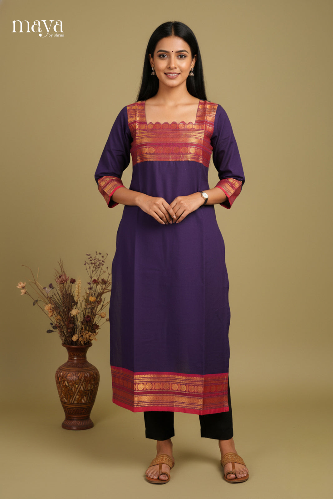 Navy Blue & Purple -Readymade Kurti