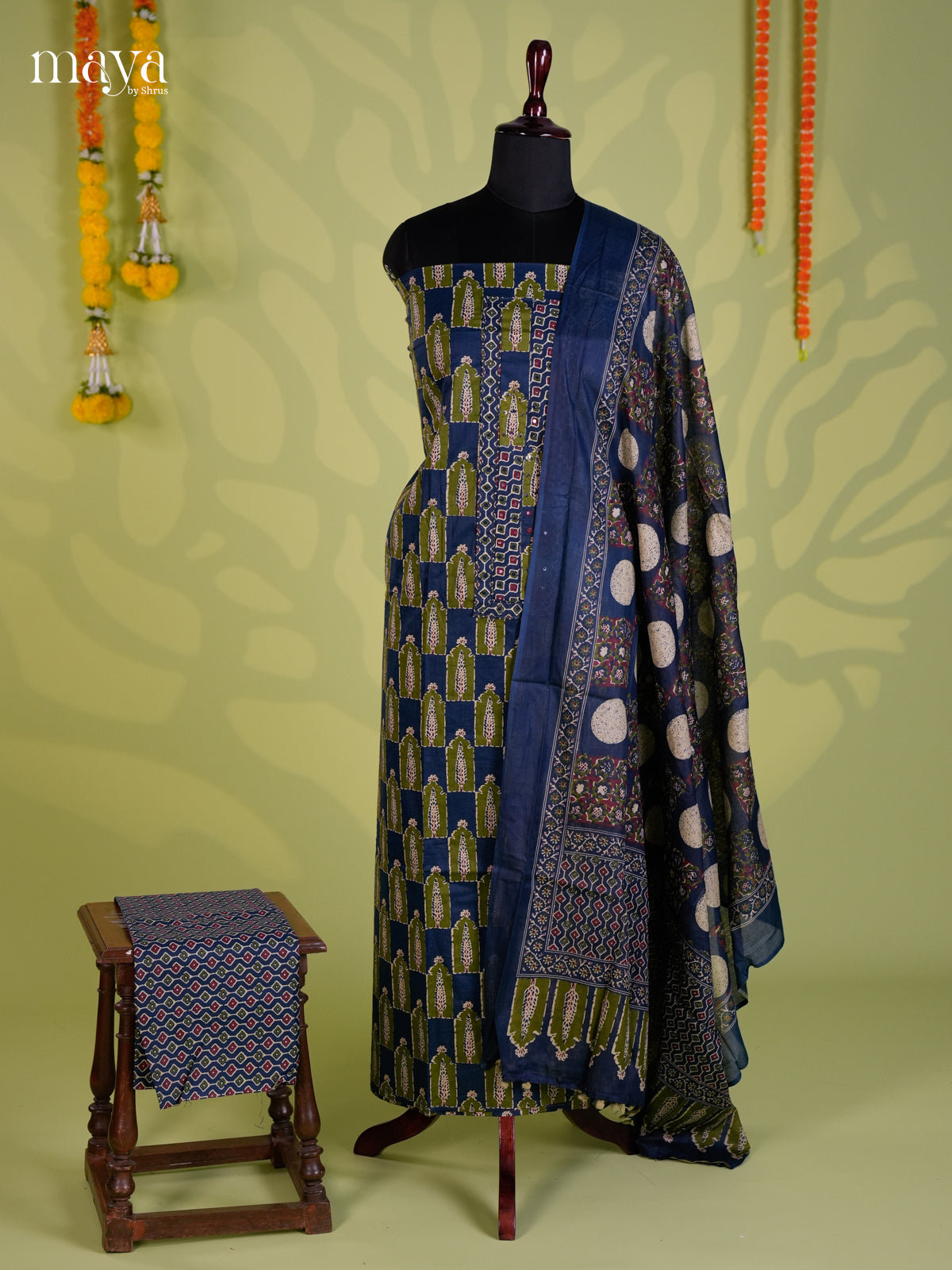 Blue & Green - Cotton salwar Unstitched
