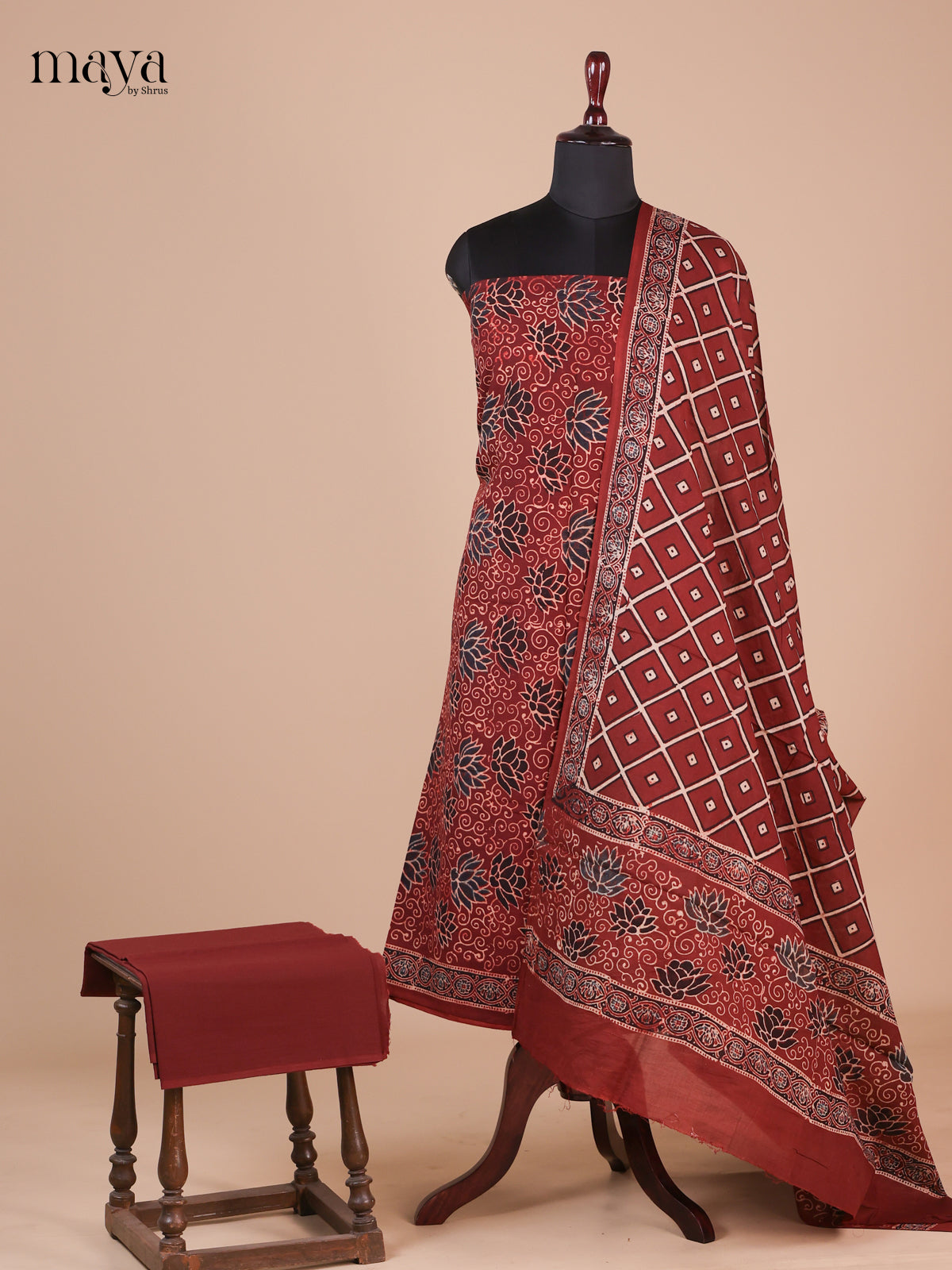 Maroon - Ajrakh Salwar Unstitch