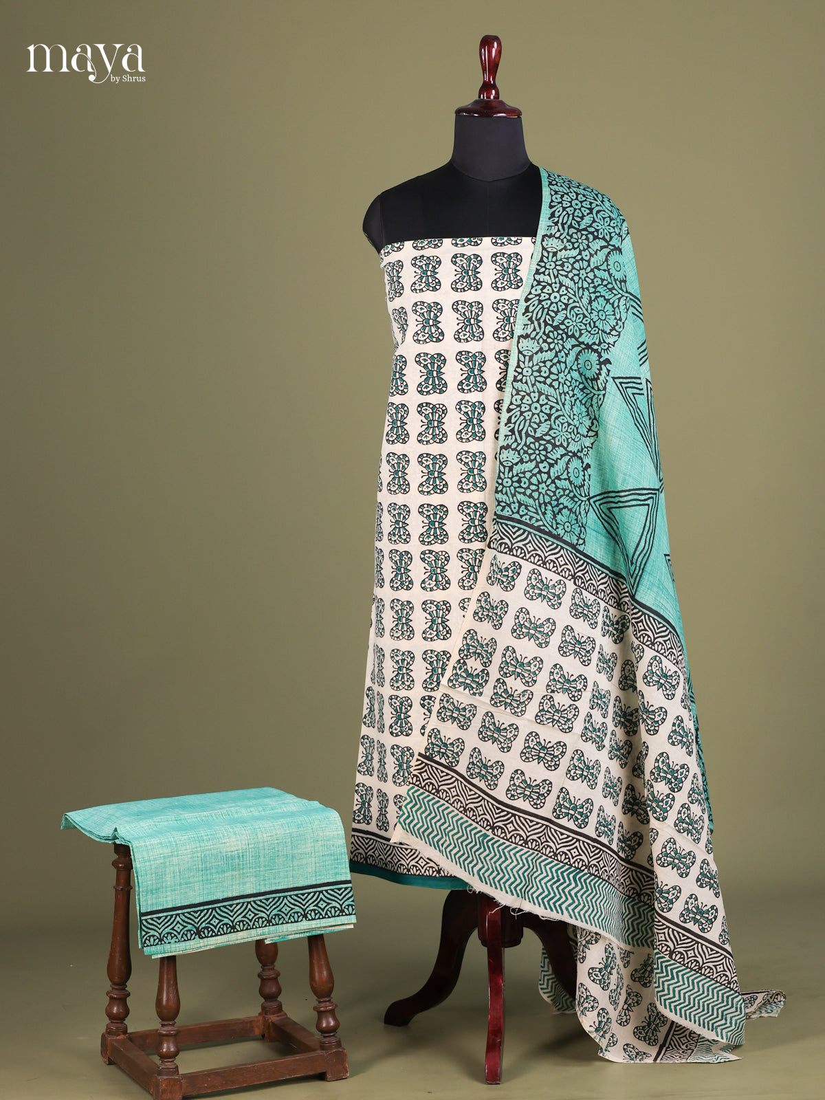 Cream & Sky Blue - Cotton salwar