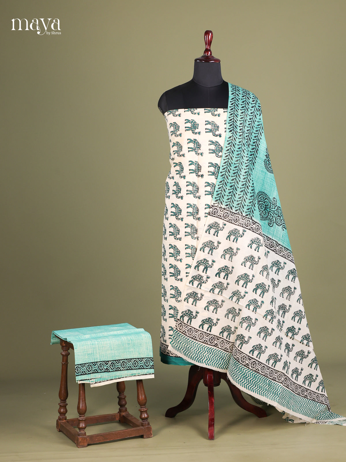 Cream & Sky Blue - Cotton salwar