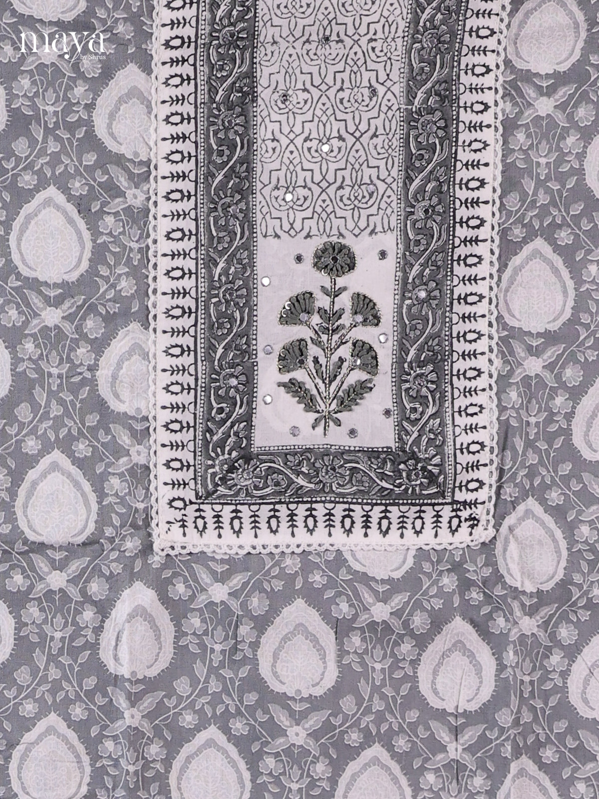 Grey & White - Cotton salwar Unstitched