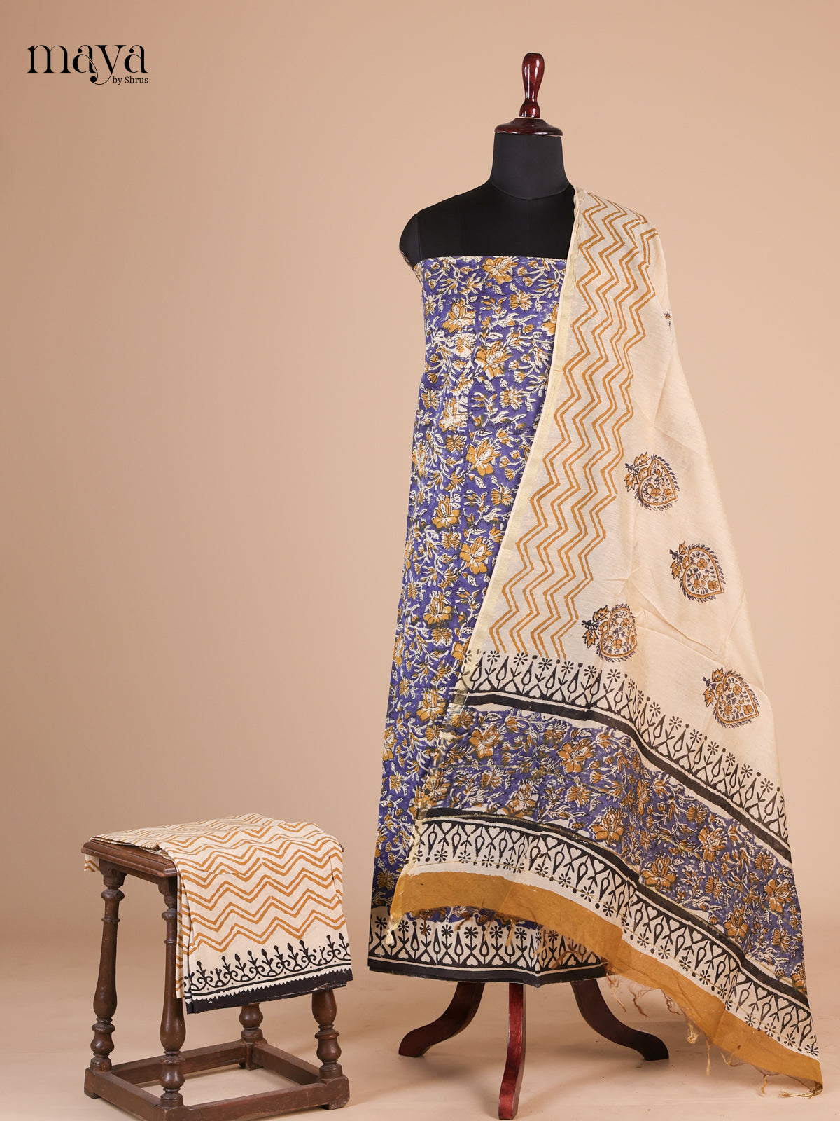 Blue & Cream - Cotton salwar